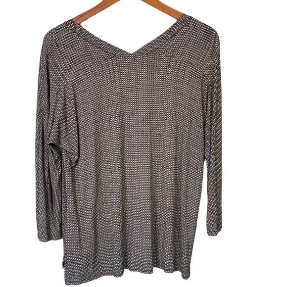 J Jill Wearever V-Neck 3/4 Sleeve Top Side Slits Relaxed Fit Stretchy Loungewear - Picture 3 of 12